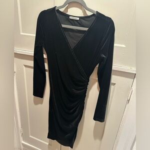 Black Velvet Long Sleeve Wrap Dress